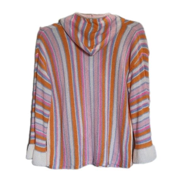 Andthewhy Pastel Striped Poncho Baja Lightweight Knit Hoodie Bell Sleeves S/M - Picture 2 of 4